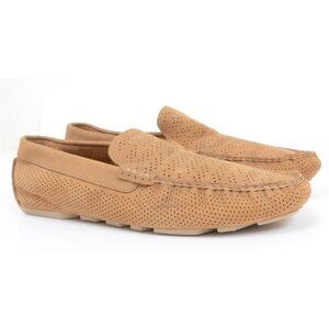 UGG Shoes Mens 7.5 Henrick Stripe Perf Loafers Brown Leather Flats Driving Shoes
